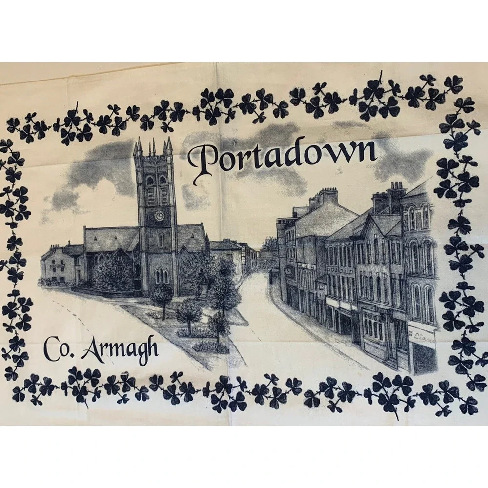 Vintage Portadown Co. Armagh Ireland Linen Tea Towel Wall Hanging